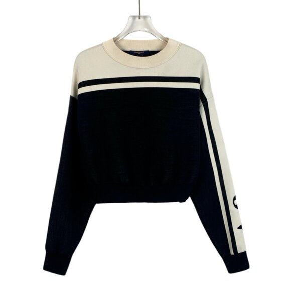 H14424 Louis Vuitton colorblock logo jacquard round neck long sleeve sweater XS